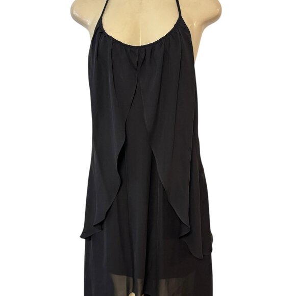 Adrianna Papell "Hailey" Black Halter‎ Evening Gown Asymmetrical Hi Lo Layered 8 - Picture 3 of 14
